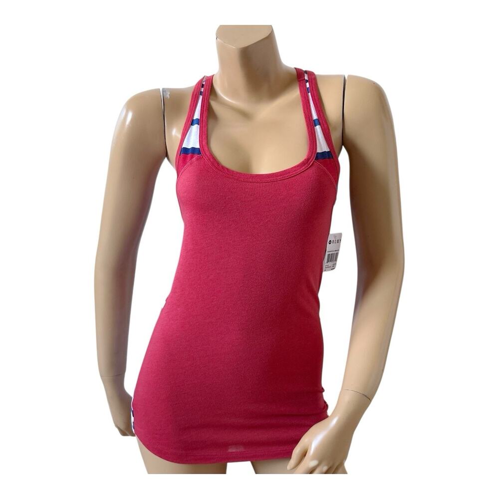 Roxy Red White Blue Striped Racerback Tank Top Sleeveless Knit Womens XS NWT